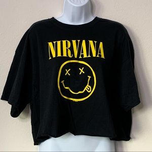 Nirvana Smile Black Graphic Crop T-shirt